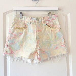 ZARA Marbled Pastel Cut Off Shorts Vacation
